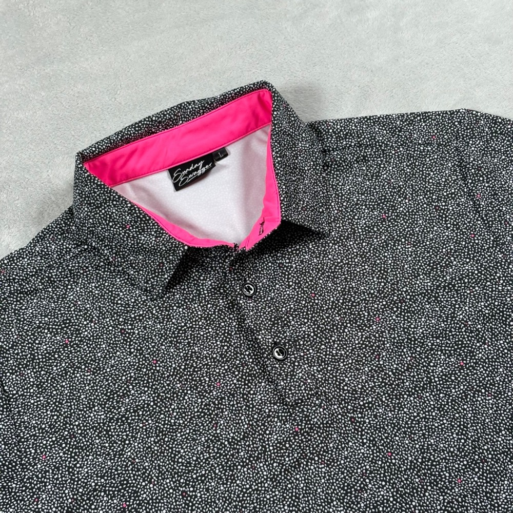 Sunday Swagger Mens Golf Polo Shirt Large Black White Speckled Pink Accents
